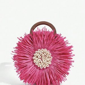 Sac en paille  avec  fleures coquillages