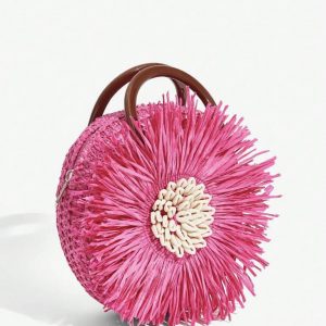 Sac en paille  avec  fleures coquillages
